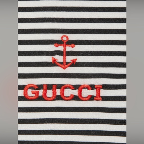 Striped silver shimmer and white Gucci Swimsuit one piece bikini - Picture 12 of 15